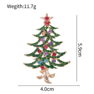 Luxury gold Christmas tree brooch with colorful rhinestones and green enamel 5.9x4.0cm
