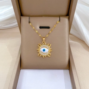 Evil Eye Sunburst Pendant Necklace Stainless Steel Chain Copper Zircon Luxury Jewelry For Women Gold Plated Elegant