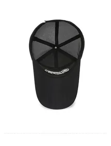Detail view of the breathable mesh interior and embroidered inner brim of the black baseball cap