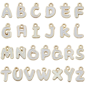 Set of 26 white enamel A-Z initial pendants with gold metal plating for jewelry DIY