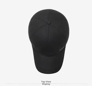 Top view of men's winter baseball cap with plush lining and metal logo detail