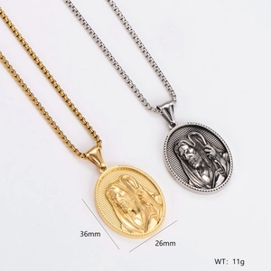 Religious figure relief oval pendant necklaces in gold and silver finish with chain
