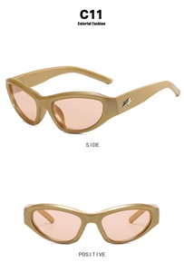 Side and front view of golden Y2K sunglasses with star detail and orange lenses