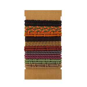 Bohemian style woven hair tie set in diverse colors on a professional display card