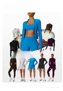 Detail view of quick-dry zip-up yoga jacket with functional thumbholes in various colors