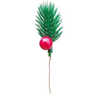 Close-up of artificial Christmas pine needle with single red berry for DIY gift decor