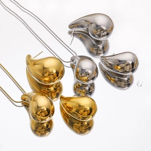 Elegant 18K gold teardrop jewelry set featuring polished necklace and earrings