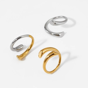 Three-color minimalist stainless steel nail rings in gold, silver, and two-tone finishes