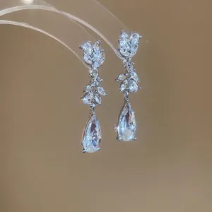 Elegant silver tassel earrings with wheat drop zircon stones for formal luxury events