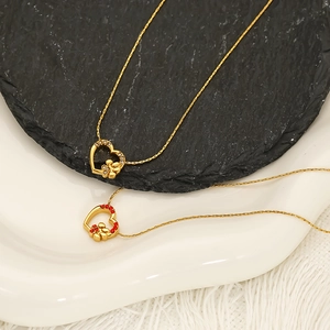 Collana Con Pendente A Cuore E Zampa Di Gatto Placcata Oro 18K Acciaio Inossidabile 304 Gioielli Chic Per Donna