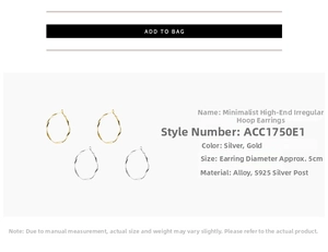 Detailed close-up showing irregular golden and silver circle earrings in wave design