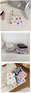 Polka dot zip wallets in various colors with heart pendants and textured PU leather