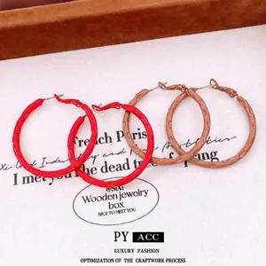 Minimalist red and brown textured metal hoop earrings for women with casual style