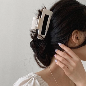 Matte cream-white large rectangular hair claw clip for elegant women hairstyles