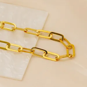 Chic 18K gold plated stainless steel paperclip chain necklace and bracelet set for women