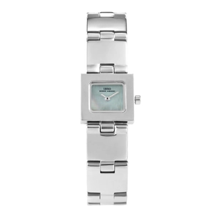 Montre carrée argentée pour femme avec cadran nacré vert clair et bracelet à maillons