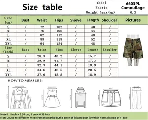 Tableau des tailles pour short camouflage à franges avec mesures de taille et hanches