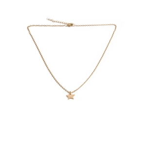Polished gold stainless steel star pendant necklace with delicate chain on white background