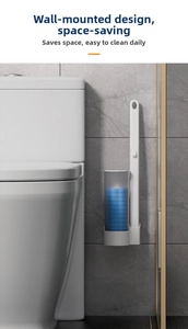 Wall-mounted disposable toilet brush holder kit on marble tile for space saving