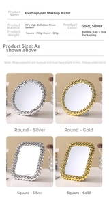 Close-up of vintage golden makeup mirror with elegant twisted rope texture frame