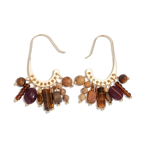 Boucles d'oreilles bohèmes dorées 18 carats avec pampilles en perles de pierre