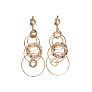 Fashionable gold layered geometric hoop earrings with hammered metal texture for women
