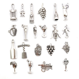 Antique Silver Alloy Wine Bottle Glass Grapes Corkscrew Charms For DIY Jewelry Making Crafts Findings