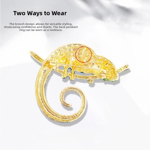 Detail of the back showing the dual-use pin and pendant loop of the chameleon brooch