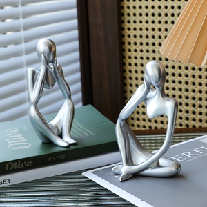 Silver thinker statue set, modern abstract nordic home decor figures for tabletop styling