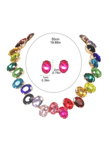 Detail view of colorful crystal jewelry set with necklace and earrings size measurements