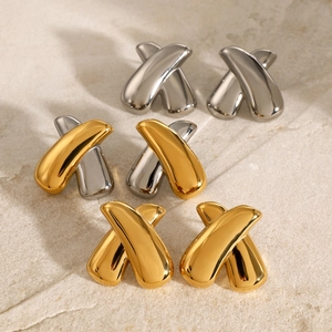 Minimalist 18K gold stainless steel X-shaped earrings set in gold and silver finishes