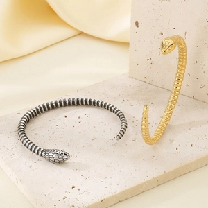 Snake Open Cuff Bracelet Stainless Steel Adjustable Punk Hip Hop Retro Scaled Animal Jewelry Fashion Accessory