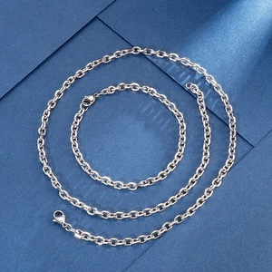 Polished 304 stainless steel O-link chain necklace and bracelet set with lobster clasp
