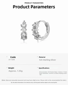 Detailed technical specifications for 925 sterling silver heart earrings with 5A zircon