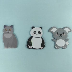 Cute animal shaped sticky notes featuring cat panda and koala on blue background