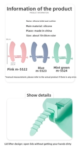 Detailed view of waterproof silicone toilet seat covers with lift handle in various colors