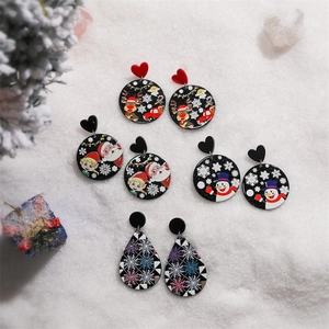 Christmas snowman and reindeer dangle earrings with festive holiday decorations
