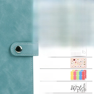 Detail list of A6 budget binder set including blue PU cover and 12 zipper pockets