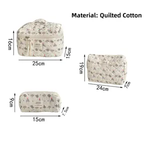 Detailed dimensions for three sizes of quilted cotton elephant cartoon cosmetic bags