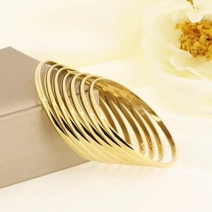 Minimalist Stackable Bangle Bracelet Stainless Steel 18K Gold Plated Polished Smooth Round Fashion Jewelry For Women