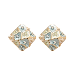 Elegant geometric gold plated stud earrings with colorful enamel and zircon stones