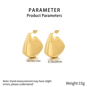 Golden chunky water drop hollow earrings in stainless steel, 34x29mm unique design