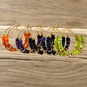 Bohemian large hoop earrings with colorful semi-precious beads in five unique colors