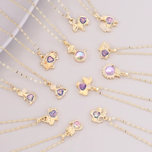 Zodiac Pendant Necklace 18K Gold Plated Copper Zircon Colorful Animal Signs Fashion Jewelry Gift For Women