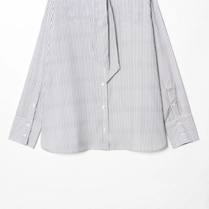 Vertical striped cotton poplin shirt featuring scarf-style tie and white button details
