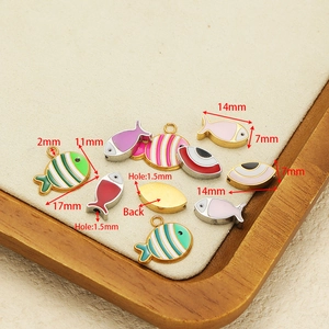 Enameled stainless steel fish beads for DIY jewelry making in various vibrant colors