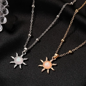 Opal sun pendant necklace in gold and silver finish with beaded chain jewelry