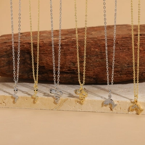 14K gold plated snake and dolphin zircon pendant necklace collection for women