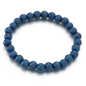 8mm blue matte agate bead bracelet for couples with metallic hematite texture finish