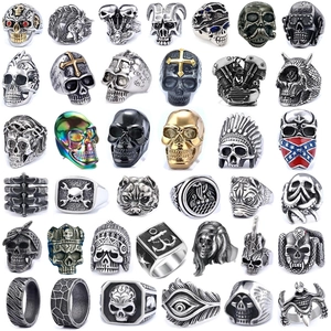 Skull Ring Stainless Steel Vintage Gothic Punk Biker Jewelry Carved Cross Octopus Heavy Metal Fashion For Men Women
